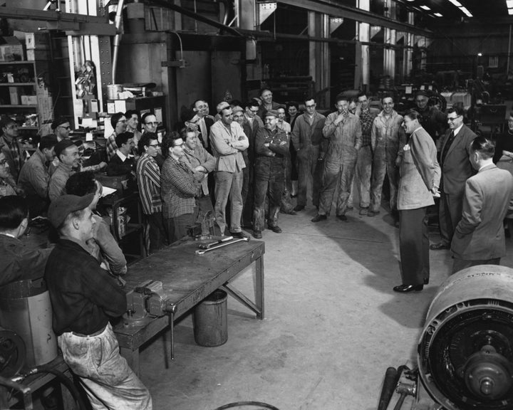 Ronald Reagan tours a General Electric plant in Schenectady, New York. Reagan worked as a spokesman for the company and gave anti-union speeches to workers.