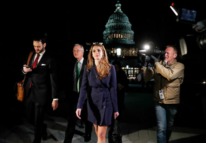 White House Communications Director Hope Hicks leaves the U.S. Capitol after attending the House Intelligence Committee closed door meeting in Washington, U.S., February 27, 2018.