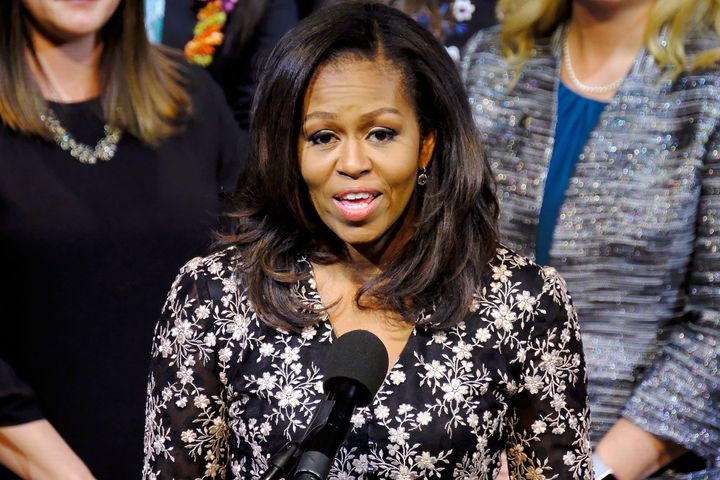 Michelle Obama, pictured earlier this month, seemed to again diss President Donald Trump's tweeting habits on Tuesday.
