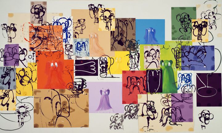 George Condo, «Paper Faces» (1997). Ακρυλικό, λάδι και χαρτί σε καμβά. 