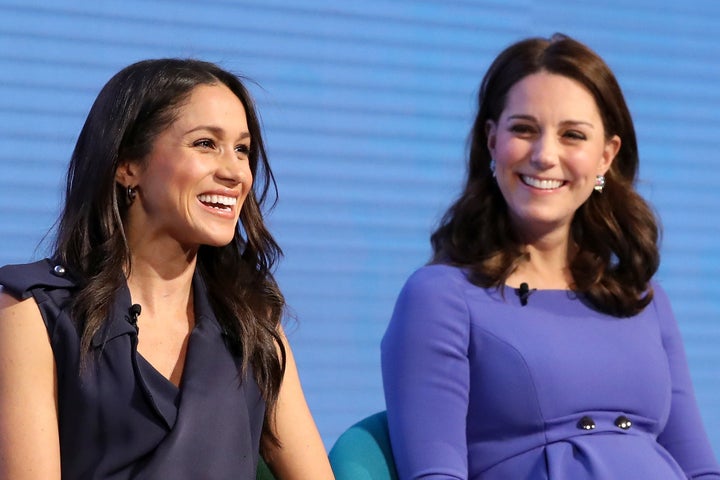 <strong>Meghan Markle and the Duchess of Cambridge at the Royal Foundation Forum today </strong>