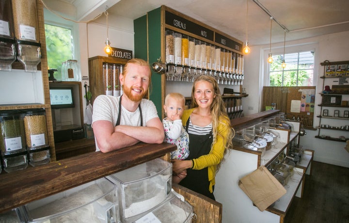 The Eckersley family in their packaging-free shop in Totnes.