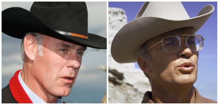 Interior Secretary Ryan Zinke, left, in Utah on May 10, 2017, and James Watt, right, who led the Interior Department under President Ronald Reagan, during a visit to Bisti Badlands in New Mexico.