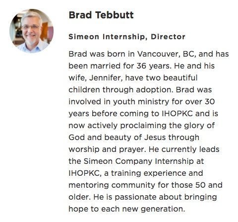 A screenshot of Tebbutt's bio from IHOPKC's website. 