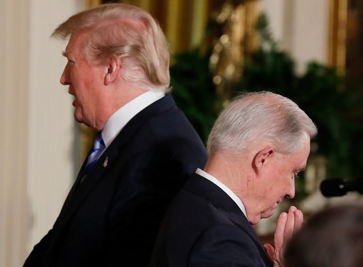 Special counsel Robert Mueller's investigation is examining the president's behavior toward Attorney General Jeff Sessions, at right, in July and August.