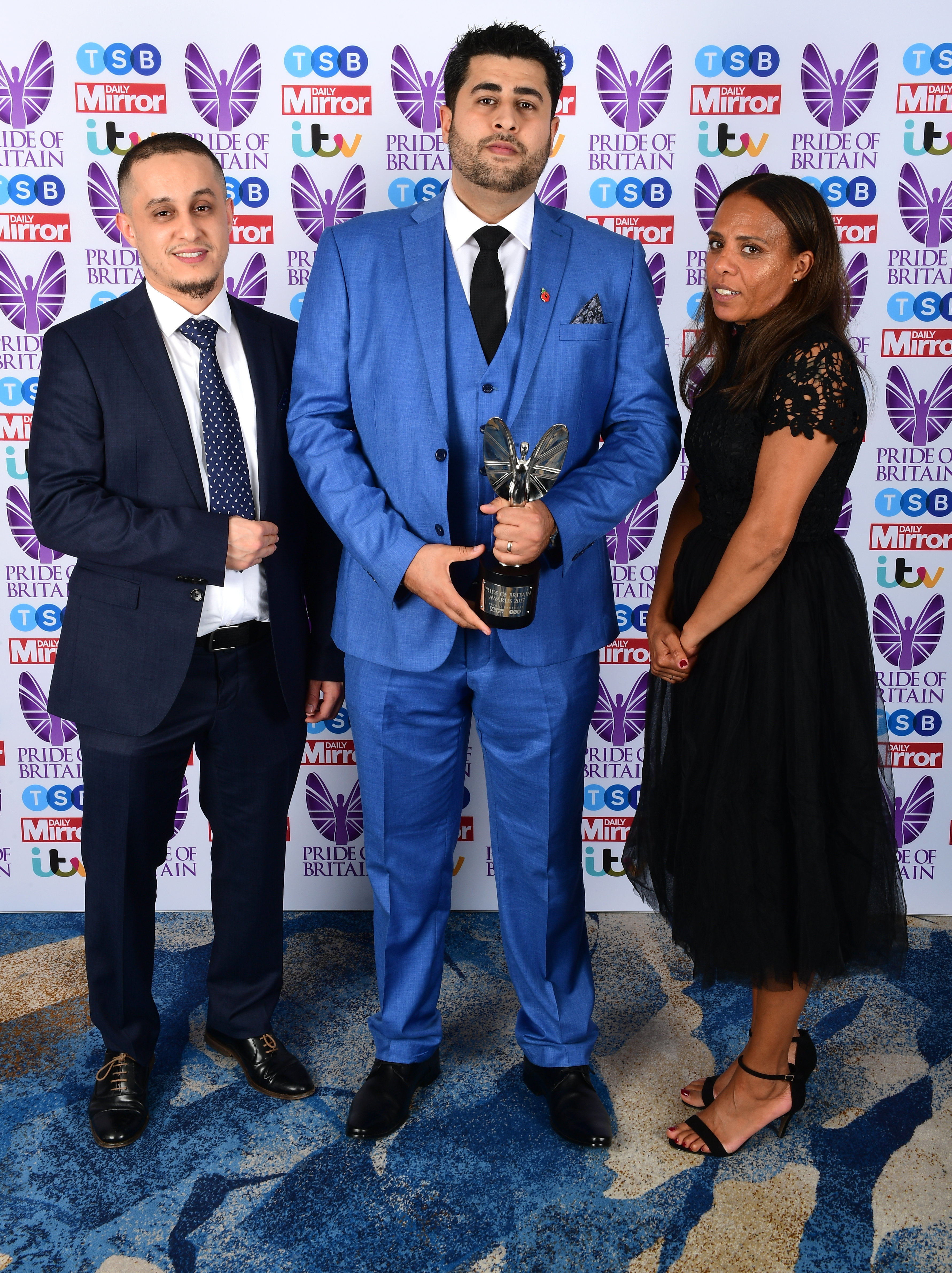 Members of the Grenfell Community Bellal Elguenuni (left) Shahin Sadafi (centre) and Natasha Ellcock at the 2017 Pride of Britain Awards.&nbsp;Sadafi said turning the tower into a memorial could be 'part of a healing process for everyone affected'.