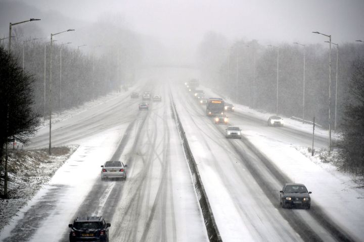 Snow settles on the A48 in to Cardiff, as blizzards are hitting parts of the UK, as freezing conditions and heavy snow continue to wreak disruption.