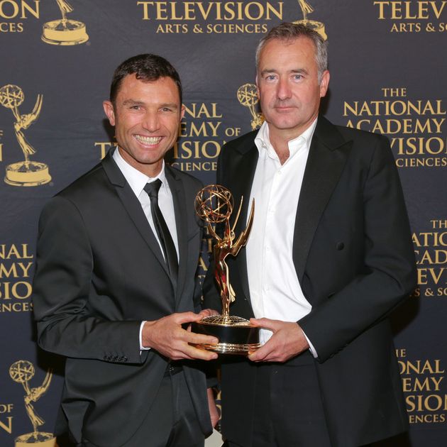 Colin Brazier (right) at the News and Documentary Emmy Awards in 2016.