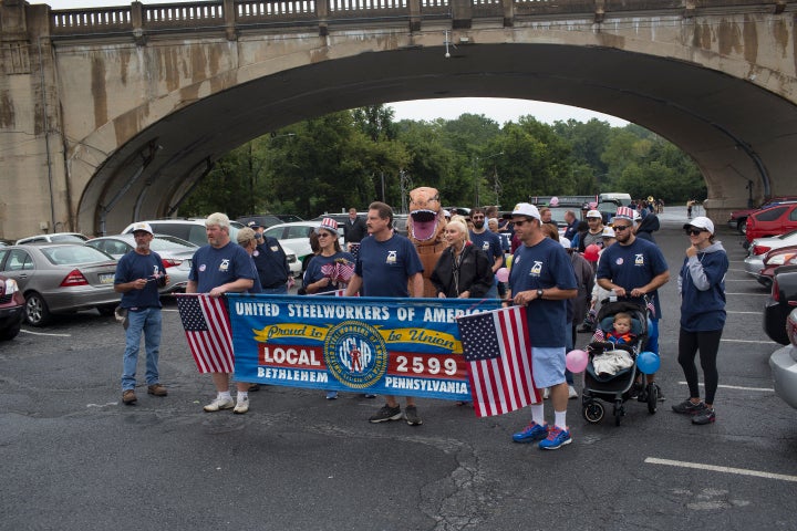 <strong>Former steelworkers marching in Bethlehem last September.</strong>