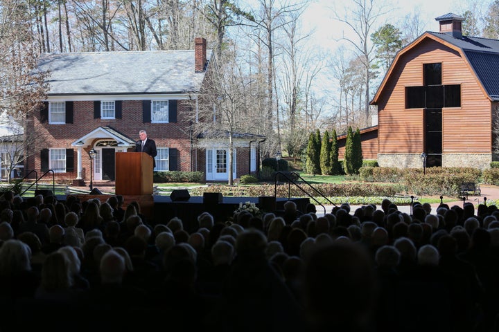  Franklin Graham gives remarks at the funeral of his father Reverend Dr. Billy Graham in Charlotte, North Carolina. 