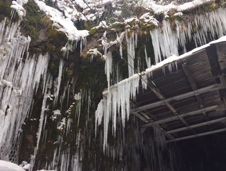 Icicles at the Bishopton tunnel as the cold weather continues around the country