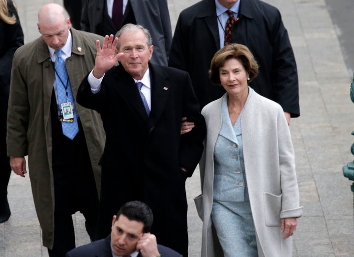 Former President George W. Bush and his wife, Laura Bush, arrive at the Capitol for the inauguration of Donald Trump last year.