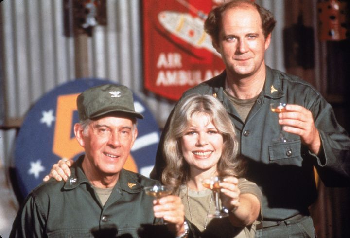 David Ogden Stiers (right) with his 'MASH' co-stars Henry/Harry Morgan and Loretta Swit