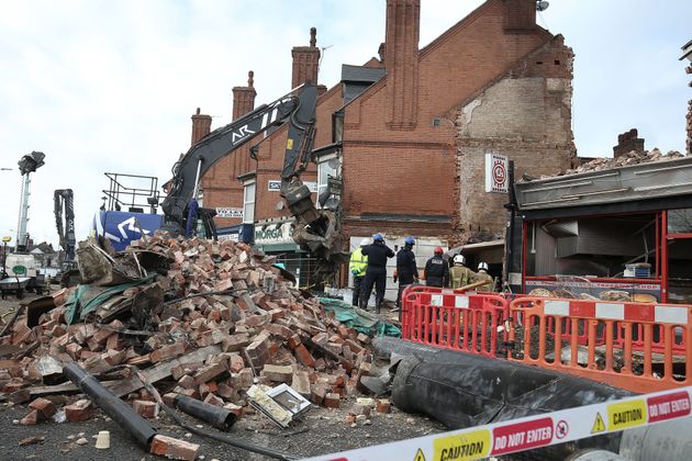 Emergency services at the scene of an explosion on Hinckley Road in Leicester. 