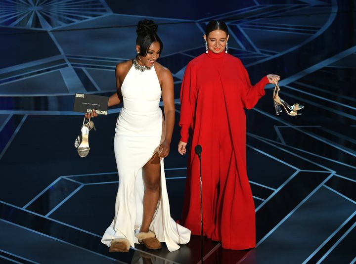 Tiffany Haddish and Maya Rudolph present the awards for Best Documentary Short and Best Live Action Short at the Oscars on Sunday.
