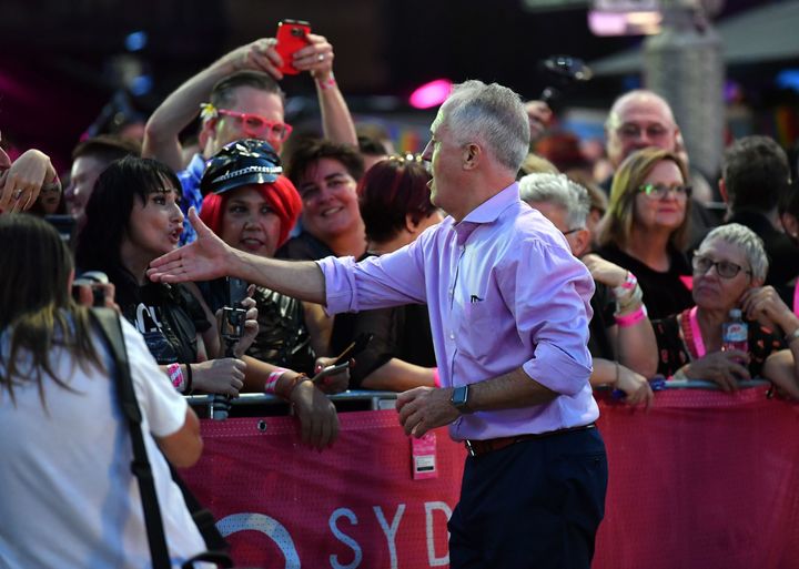 Australia Prime Minister Malcolm Turnbull meets participants and spectators at the Mardi Gras.