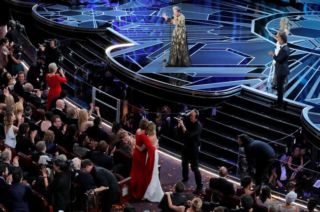 Meryl (left) and Allison Janney and Margot Robbie (right) were on their feet for Frances 