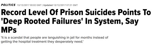 A HuffPost UK story in December 2017 on record levels of prison suicides