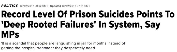 A HuffPost UK story in December 2017 on record levels of prison suicides