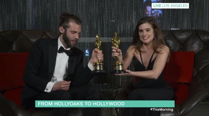 Chris Overton and Rachel Shenton with their Oscar
