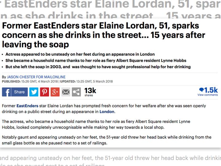 The Daily Mail's website has edited an article after criticism of its use of photographs of the former soap actress