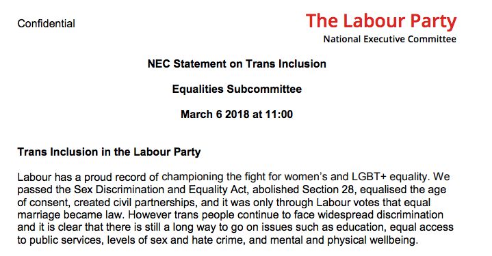 Labour's NEC Equalities Committee paper