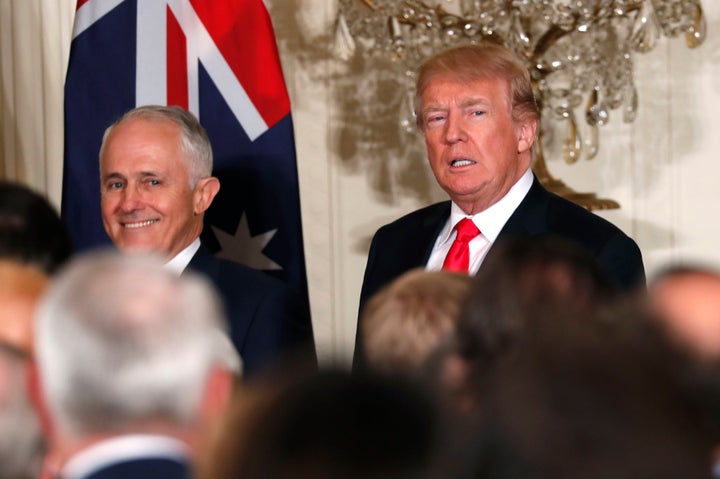 Australian Prime Minister Malcolm Turnbull (left) and President Donald Trump at the White House on February 23, 2018.