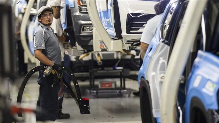 Workers at Volkswagen’s U.S. plant in Chattanooga, Tennessee. Like many automobile manufacturing facilities, the plant operat