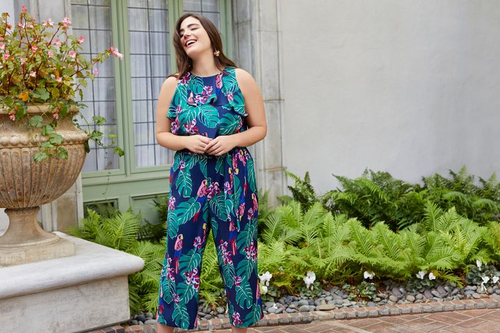 The parrot-print jumpsuit ($145), from the Draper James for Eloquii collection.