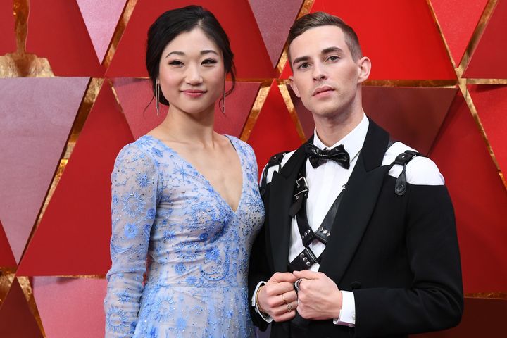 Adam Rippon rocked his bondage harness with Mirai Nagasu on the Academy Awards' red carpet.