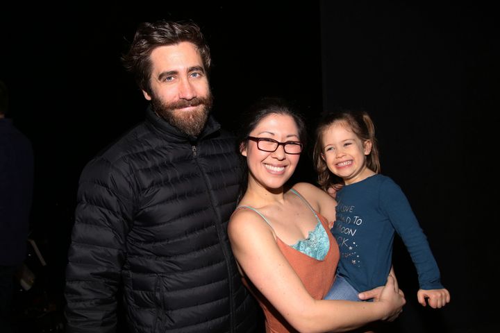 Ruthie Ann Miles and her daughter with Jake Gyllenhaal on Feb. 23, 2017. Miles and Gyllenhall starred together in "Sunday in the Park With George."