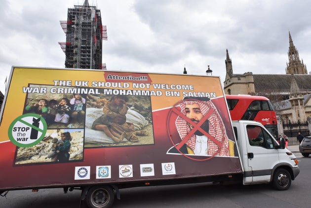 A Stop the War protest van on Tuesday.