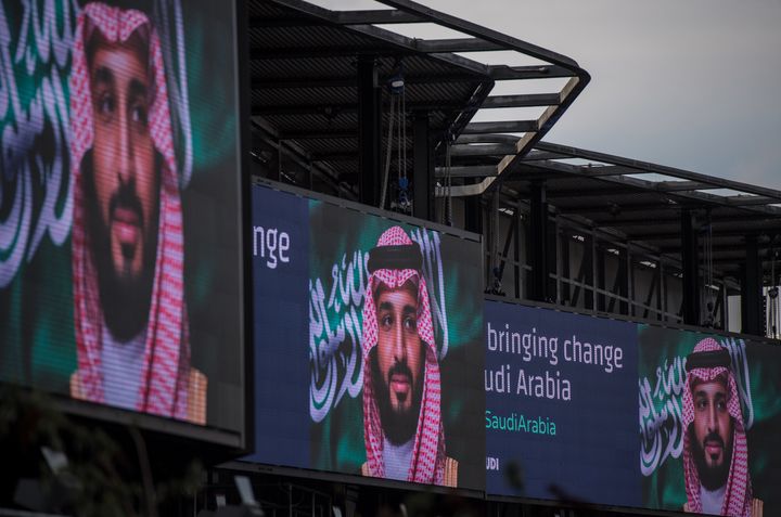 #ANewSaudiArabia: Electronic billboards show adverts for Saudi Crown Prince Mohammed bin Salman with the hashtag next to the A4 in London