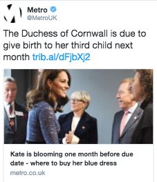 The Metro confused the two Duchesses in a tweet about Kate's pregnancy 