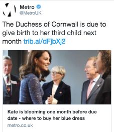 The Metro confused the two Duchesses in a tweet about Kate's pregnancy 