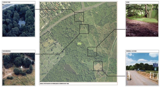 A map of the crime scene at Wimbledon Common where Nickell was killed