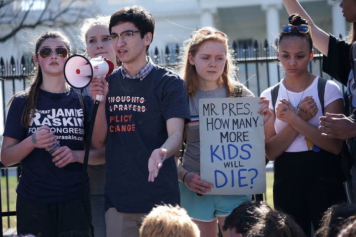 Students participate in a protest against gun violence outside the White House on Feb. 21, 2018.