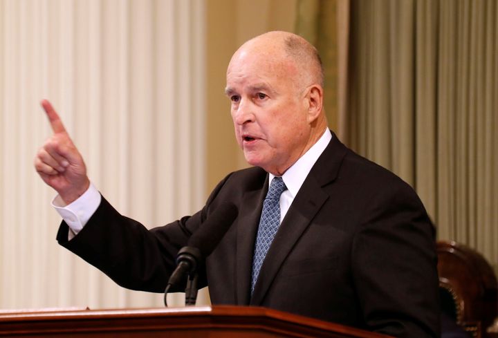 California Gov. Jerry Brown is shown delivering his final state of the state address in Sacramento in January. 