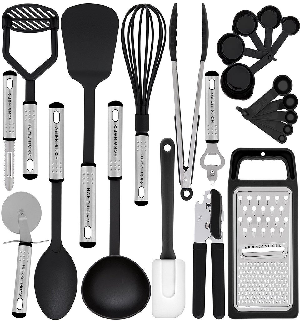 25 Kitchen Utensil Set Home Hero - Nylon Cooking Utensils - Black