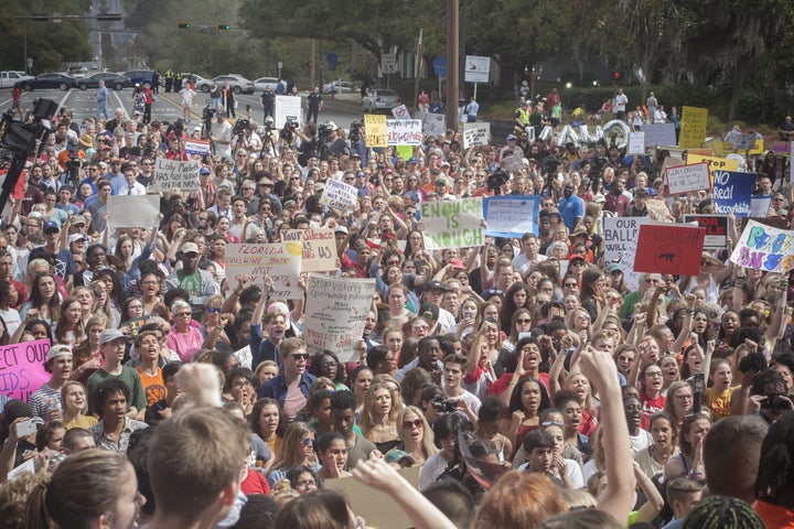 Florida students, including many survivors of the mass shooting at Marjory Stoneman Douglas High School, march to the state Capitol on Feb. 21.