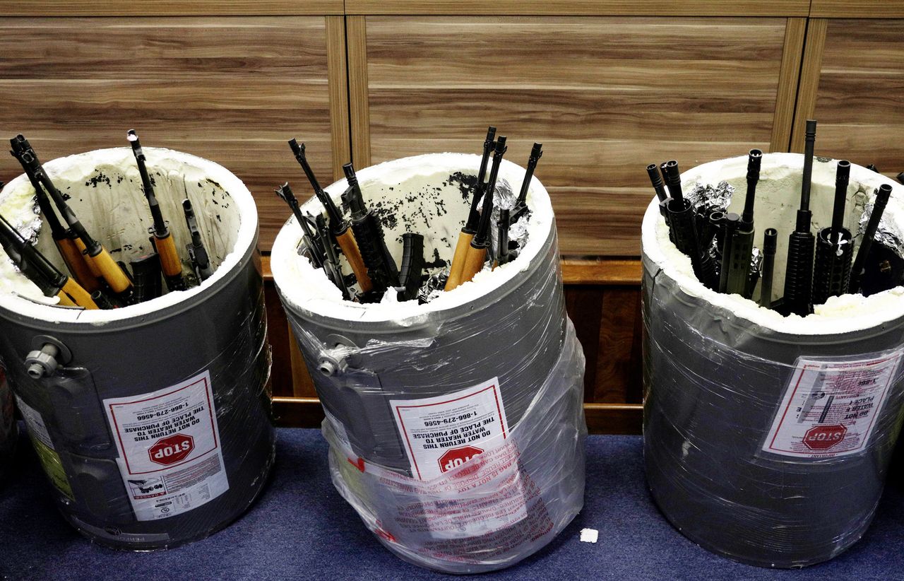 Weapons smuggled in hollowed-out pool water heaters are seized at Rio de Janeiro's international airport on June 1, 2017.