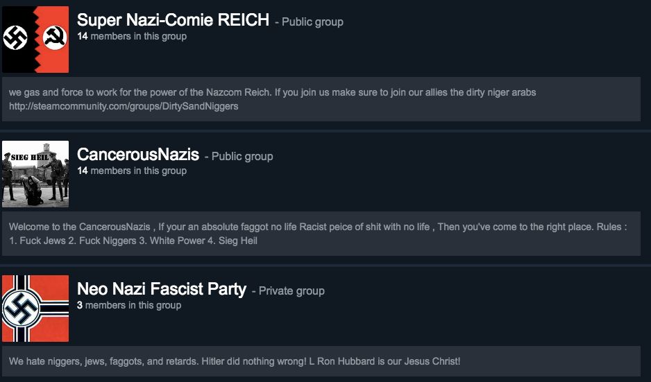 Steam groups with neo-Nazi names.