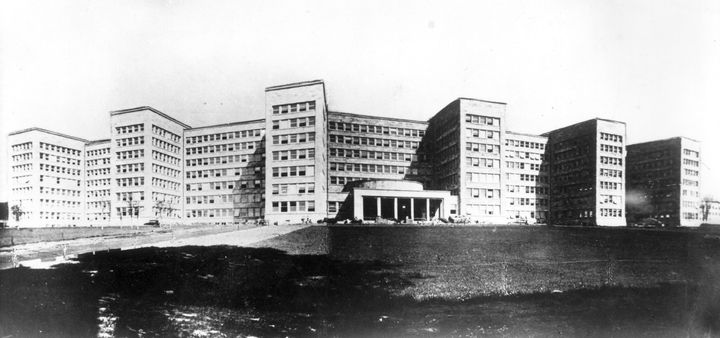 The headquarters of IG Farben in Nazi Germany. The company was responsible for the development of nerve agents as well as the chemical used in death camp gas chambers.