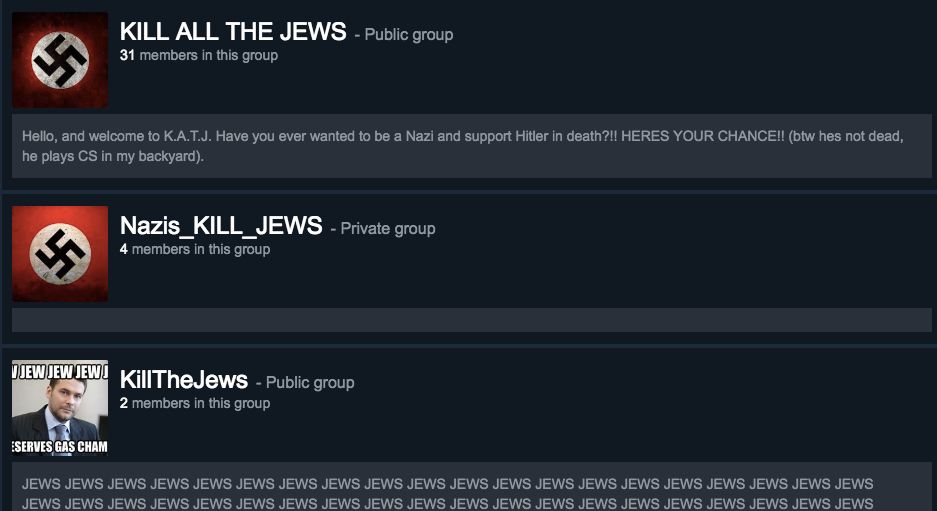 A sample of the thousands of groups available to gamers on Steam, one of the world's most popular gaming apps.