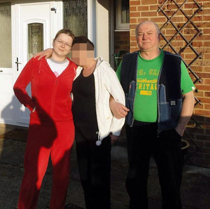 The Skripals outside their family home in Salisbury with an unidentified companion 