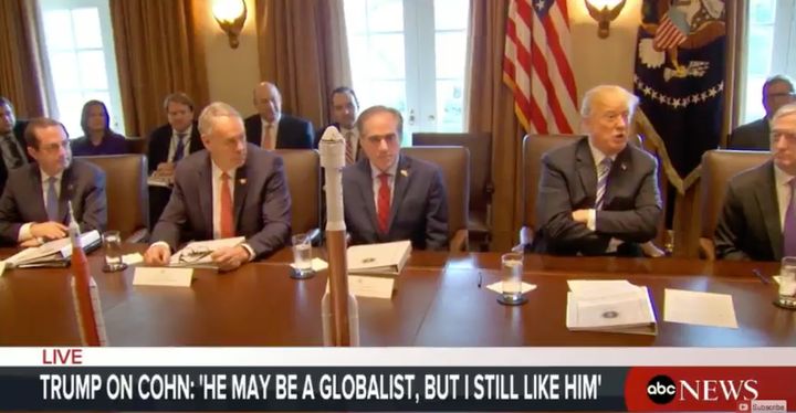 President Donald Trump at a cabinet meeting on Thursday called Gary Cohn a globalist, but added: "I still like him."