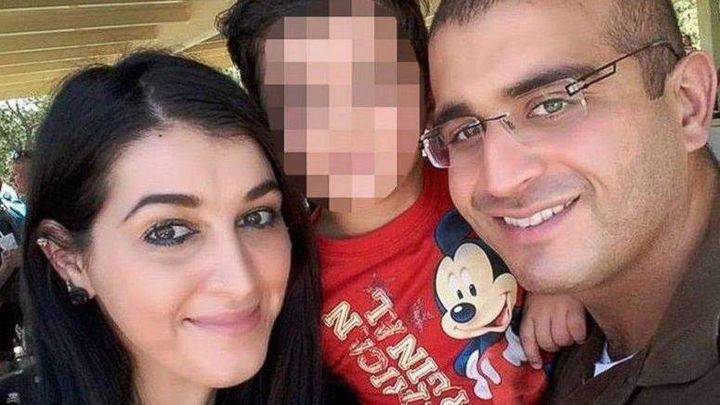 Noor Salman, pictured with her son and her deceased husband, Omar Mateen. 