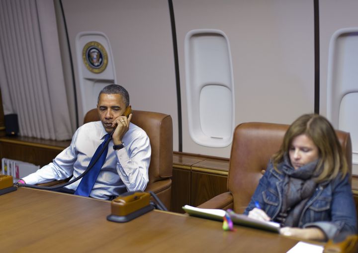 The author and President Obama en route from Denver to Los Angeles aboard Air Force One in October 2012.