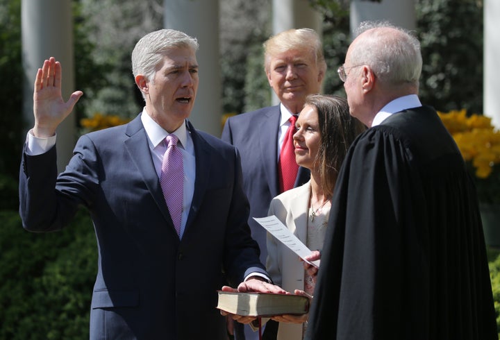 Supreme Court Justice Neil Gorsuch (left) is the demographic epitome of the Trump judge.