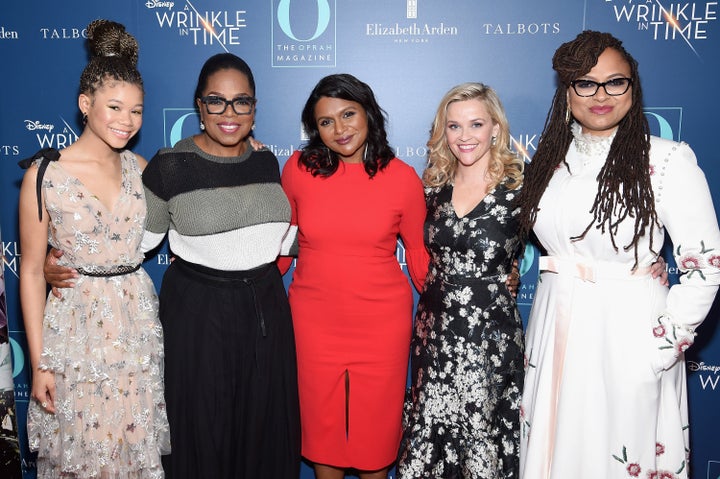 Storm Reid, Oprah Winfrey, Mindy Kaling, Reese Witherspoon and Ava DuVernay at a March 7 screening of "A Wrinkle In Time" in New York City. 